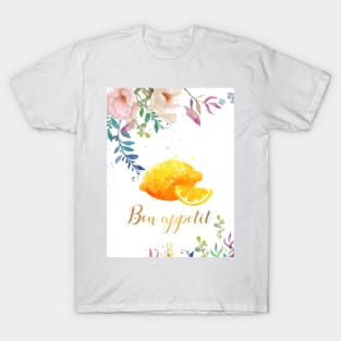 Bon Appetit Lemon Art Kitchen Restaurant Decor T-Shirt